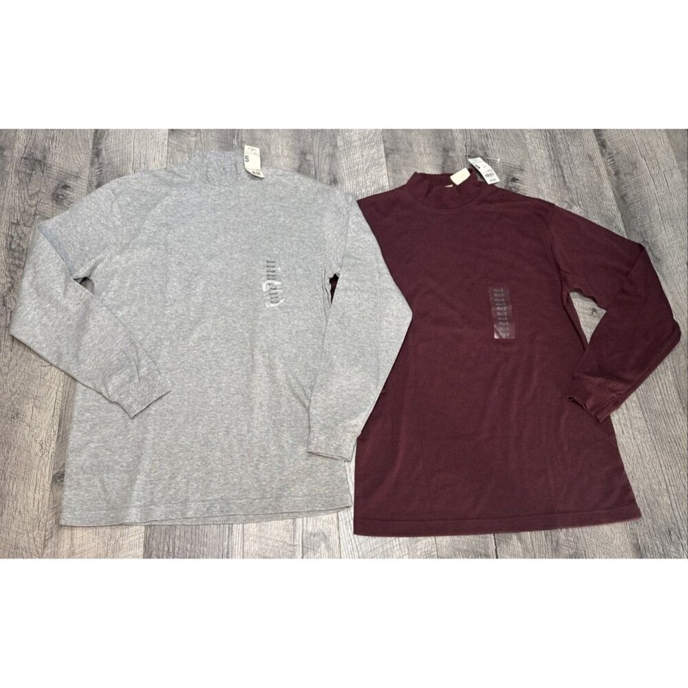 Vintage High Neck Shirts Mens Small Knit‎ Long Sleeve Lot of 2 Retro 90s NEW